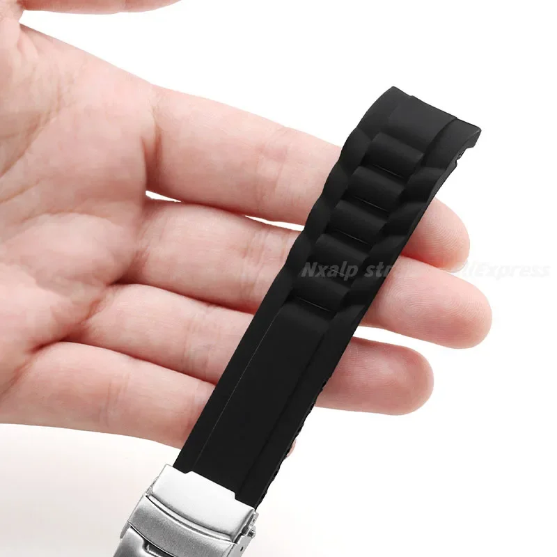 حزام سيليكون منحني لسايكو ، شريط رولكس ، سوار ناعم مقاوم للماء ، إبزيم قابل للطي ، سوار نهاية قوس عالمي ، 20 ، 22 ks