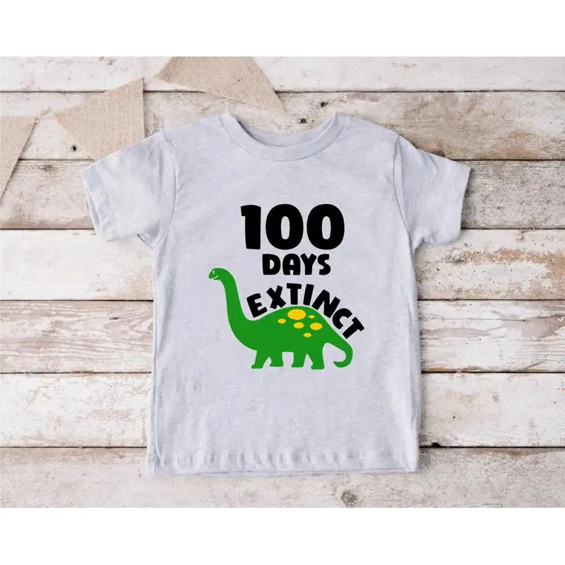 

100 Days Dinosaur T Shirt Kids 100th Day Of School Rex Extinct Boys Celebration