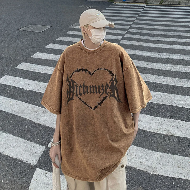 

Street Sle Men's T-irt Summer Heavyweight American Retro High Street ort Sve Oversize Seven-Five Sve Cotton Pure ...