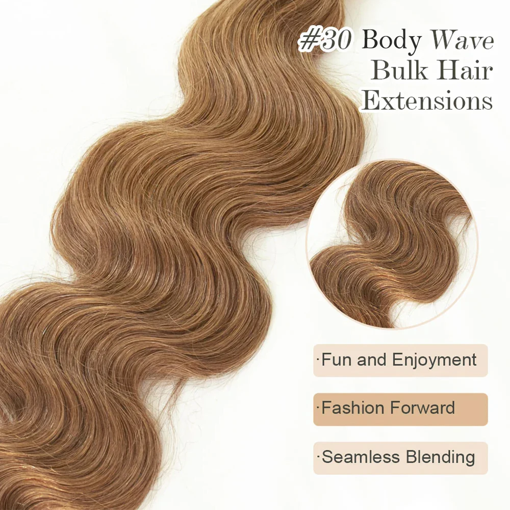 Body Wave Human Hair Bulk For Braiding Color #27 Wavy Burmese Remy Hair Bundles Double Drawn Hair Extensions for Braids Hair