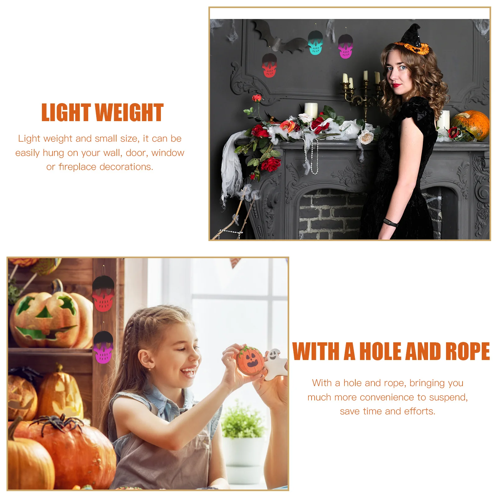 

20Pcs Halloween Skull Hanging Ornaments Wooden Skull Pendants Party Decorations Festival Decor Halloween Themed Ornaments