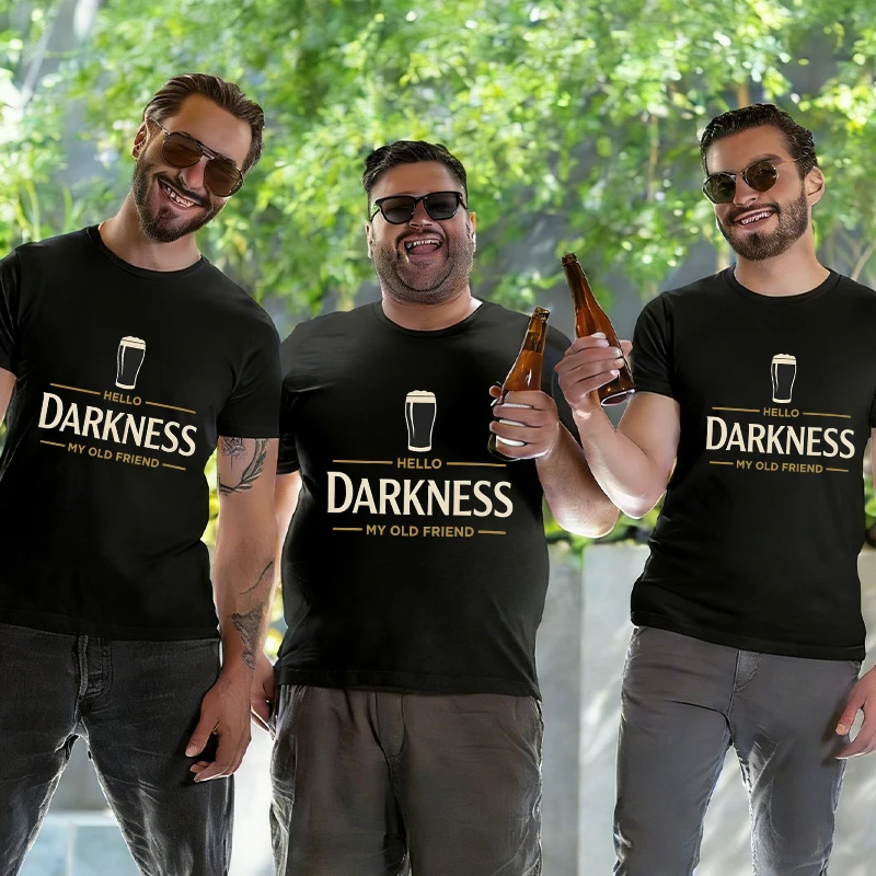 Hello Darkness My Old Friend Beer Graphic T-Shirt for Men Clothing Funny Drinking Lover Tees Summer Short Sleeve O Neck Tops