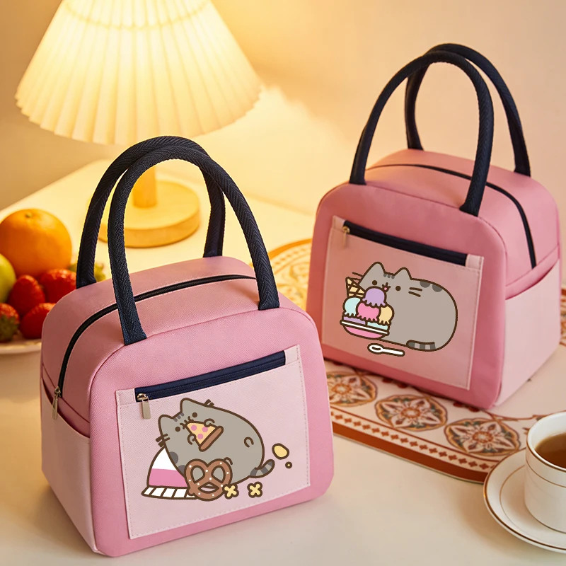 

New Pusheens Woman Lunch Bag Student Portable Insulation Bento Pack Thermal Food Bag Girl Kawaii Meal Pack IcePack Bento Handbag
