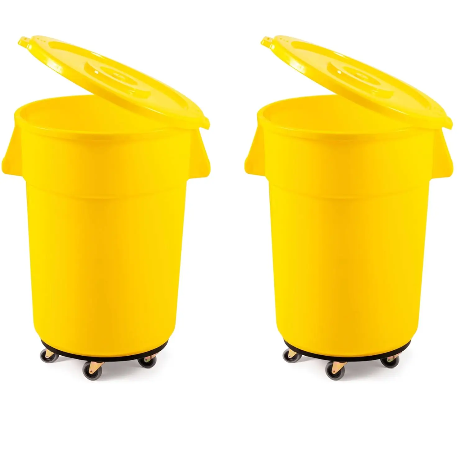 

2 Pack 44 Gallon Yellow Round Commercial Trash Can With Lid And Dolly / Ingredient Bin Recycling Bin Kitchen Garbage, Custom