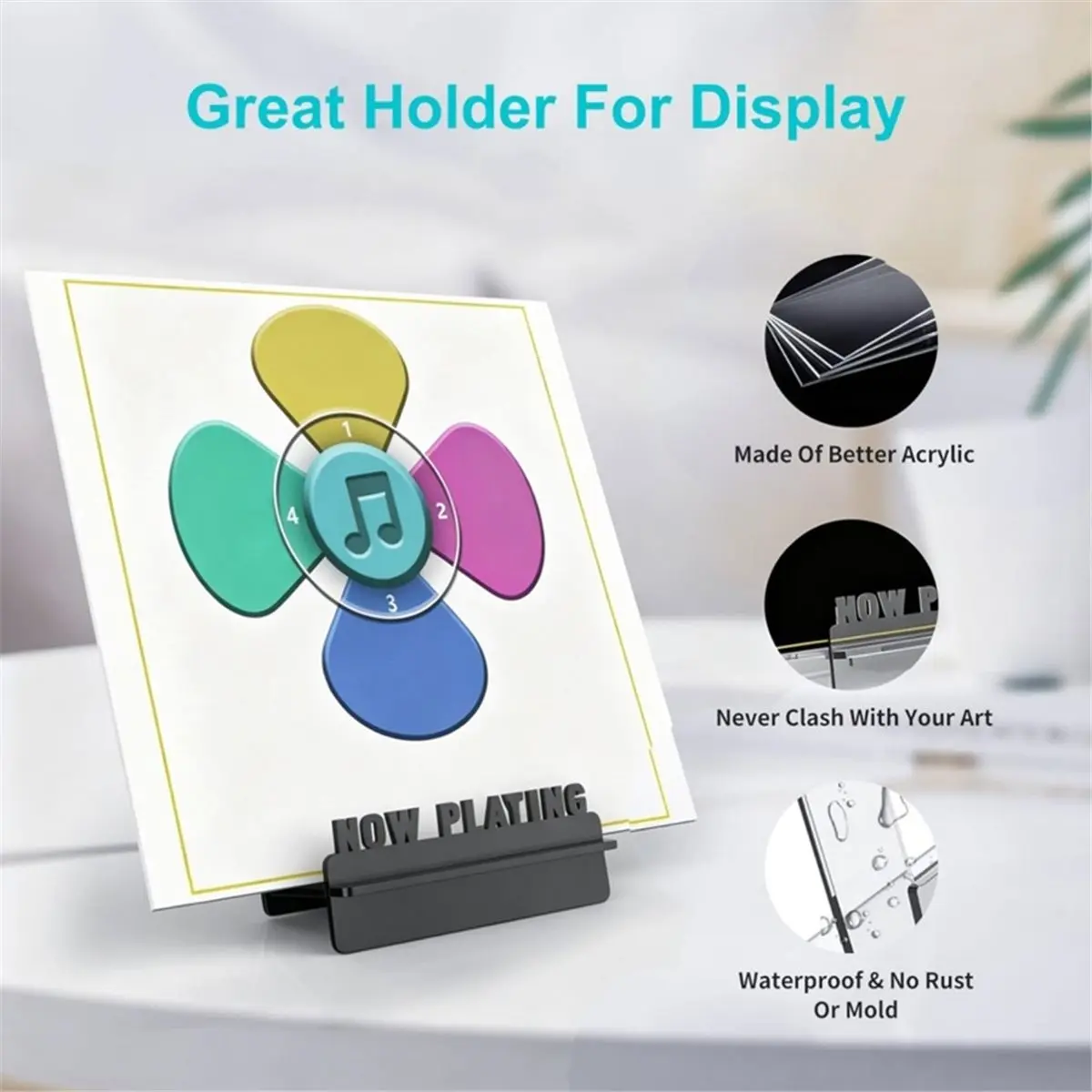 Acrylic Now Playing Vinyl Record Stand, Record Display Stand for Vinyl Records and LP Records Record Holder Black