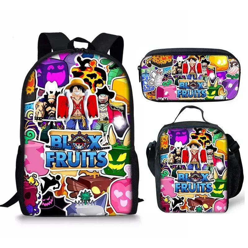 حقيبة ظهر مدرسية من Game Blox Fruits حقيبة غداء مقلمة مجموعة هدية لطلاب الأطفال #6