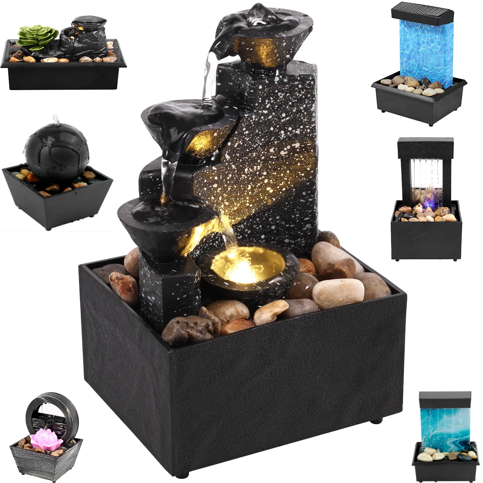 Tischplatte Wasserfall Home Decor Entspannung Meditation Desktop Brunnen Lichter Fließendes Wasser Ornamente Muttertag Festival Geschenke