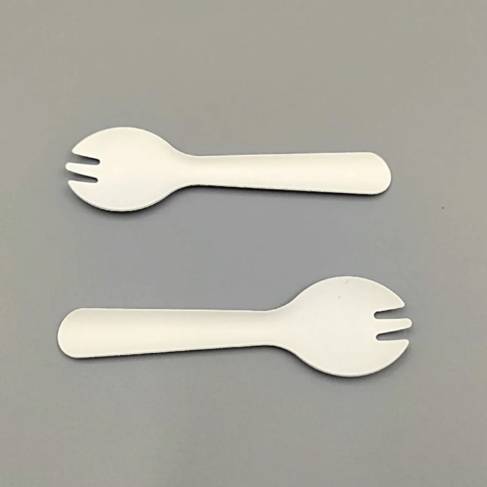 100Pcs Individual Packing Disposable Spoon Fork Eco-Friendly Degradable Ice Cream Spoons Durable White Dessert Cake Scoop