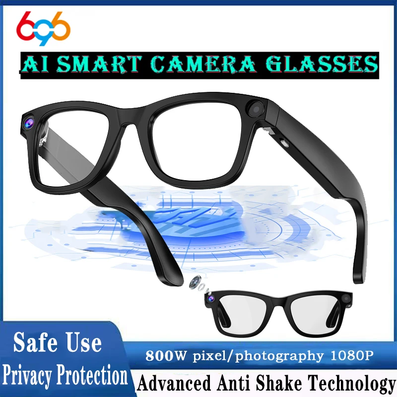 

800W Camera Glasses BT AI Translate Smart Glasses Voice Call Music Sunglasses 1080P Video Recording Sound Record Anti-blue Light