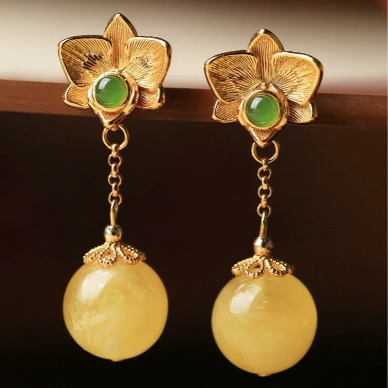 

Chinese Style Copper Gold-plated Lotus Wax Classical Women's Earrings Retro Accessories Gift Hanfu Accessories