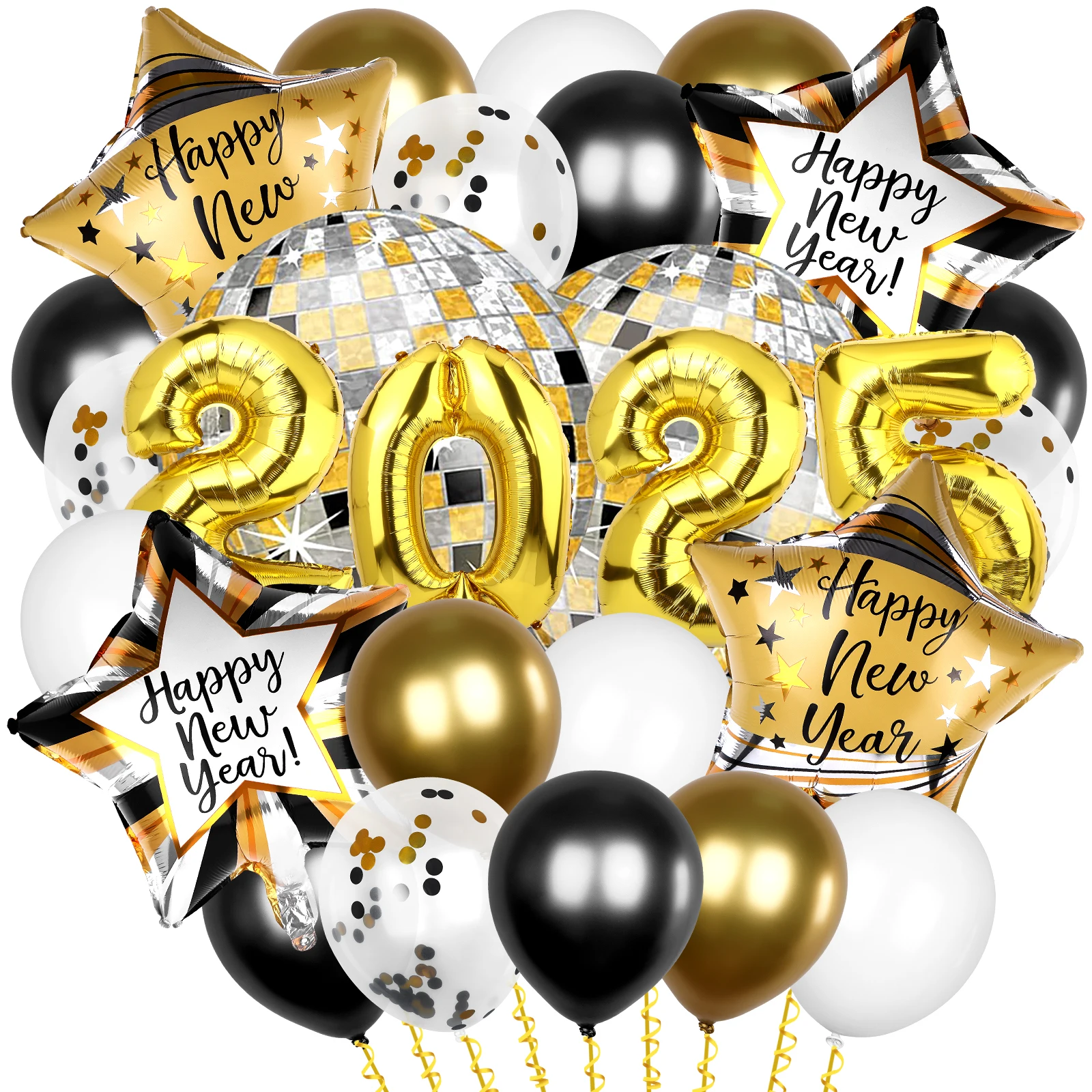 2025 Gold Foil Number Balloons | Disco Balloons |New Years E Youdaju 42 Pcs Happy New Year Balloons New Years Eve Balloons Set