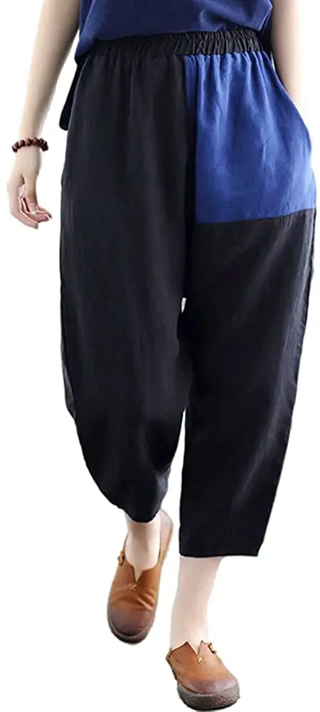 

Shanghai Story Women's Linen Wide Leg Solid Patchwork Pants Yoga Hippie Harem Trousers