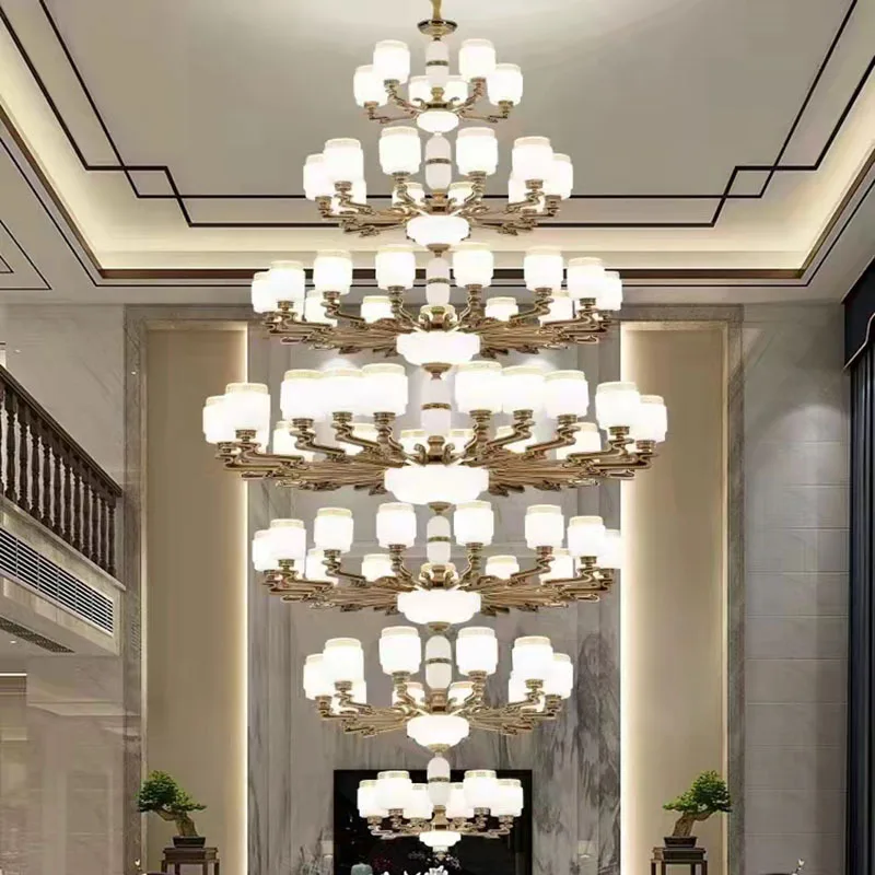 

New Chinese style, duplex, floor villa, large chandelier, living room, lamp building