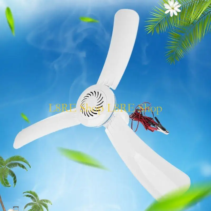 L8RE 3/4 Leaves 12V Ceiling Fan Air Cooler Hanging Battery Powered 16”/31.5” Tent Fans for Camping Outdoor Dormitory Home Bed
