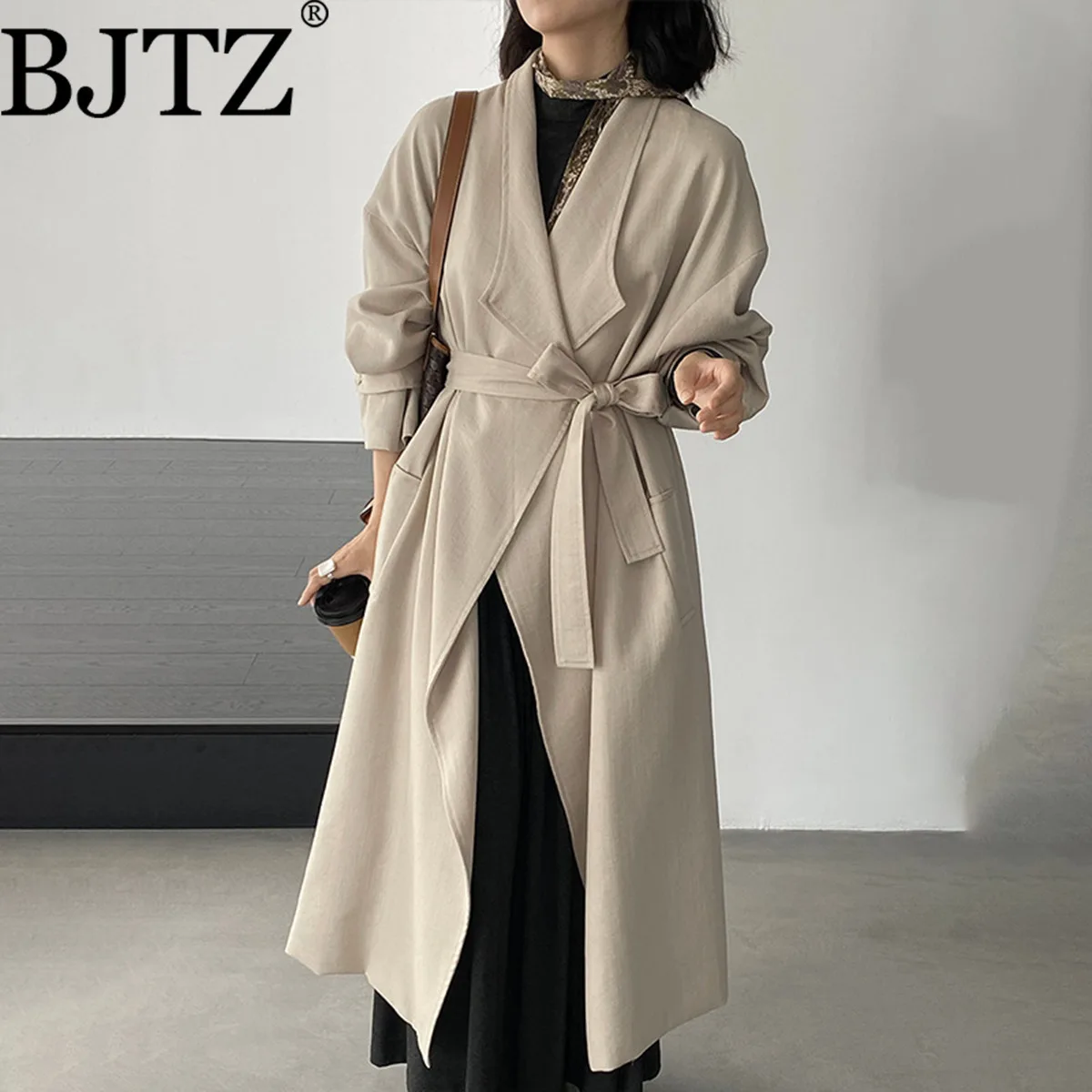 

BJTZ драпированный плащ в британском стиле, женский большой размер средней длины, роскошный 2021, весна-осень, новая свободная темпераментная куртка