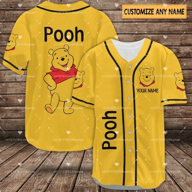 New Winnie The Pooh Baseball Jersey Men\'s Disney Free Custom Baseball Shirt Disney 3D T-shirt Casual Sports Baseball Uniform