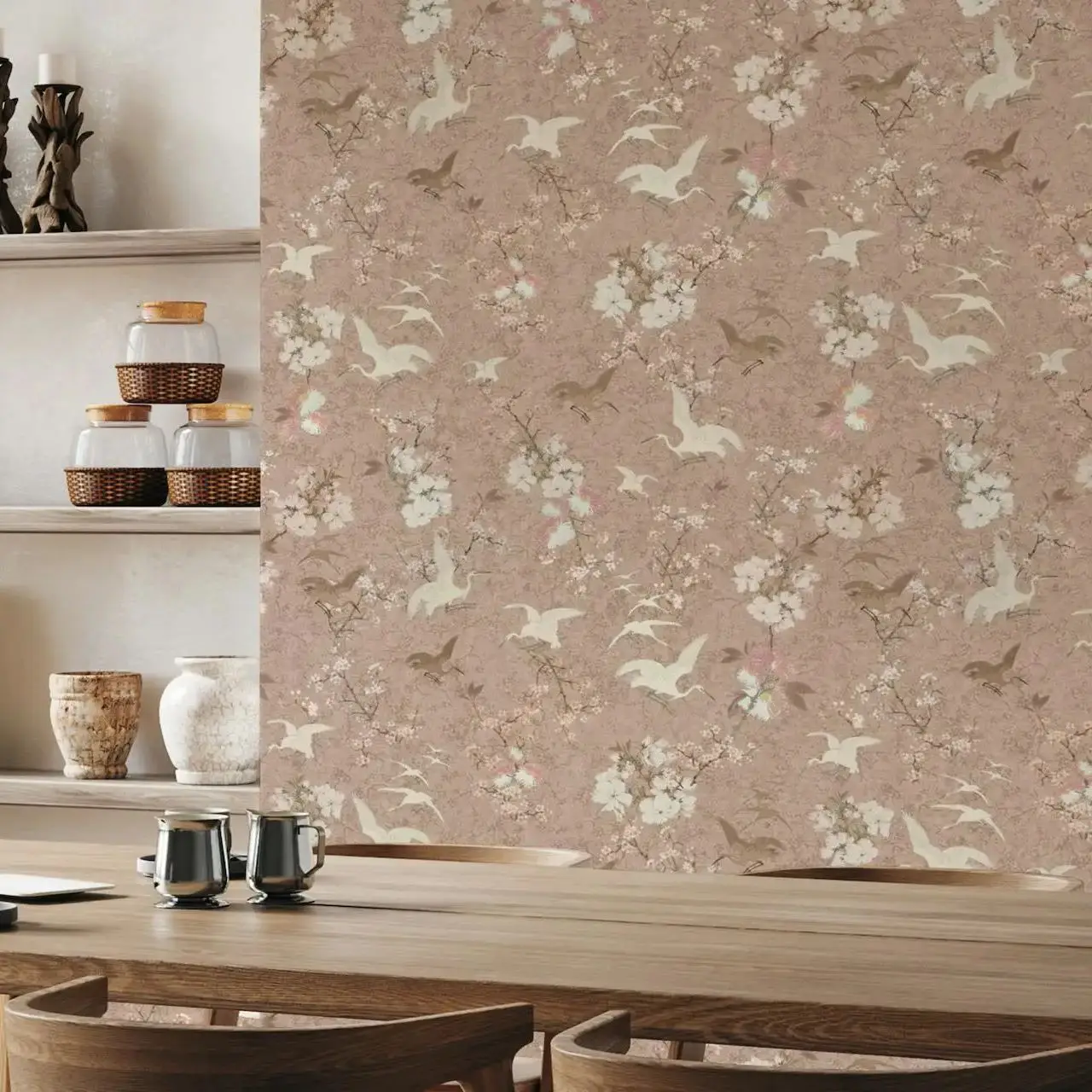 Chinoiseries Birds And Blossom Wallpaper,   Vintage Chinese Style Wall Paper For Livingroom , Non-Woven/ Waterproof  Wall Paper