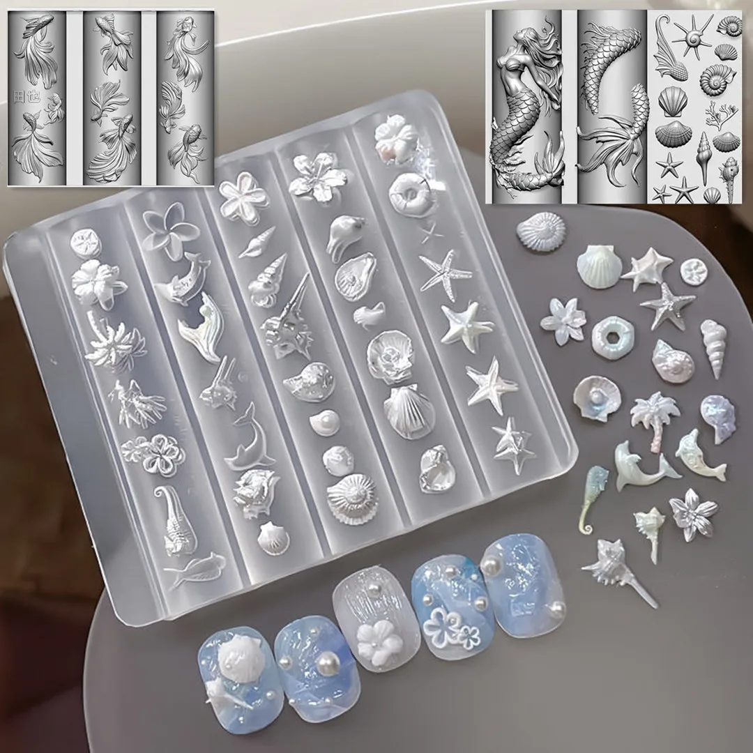 

Nailart Marine Life Mold 3D Carving Silicone Nail Mould Template DIY Manicure Deco Tools