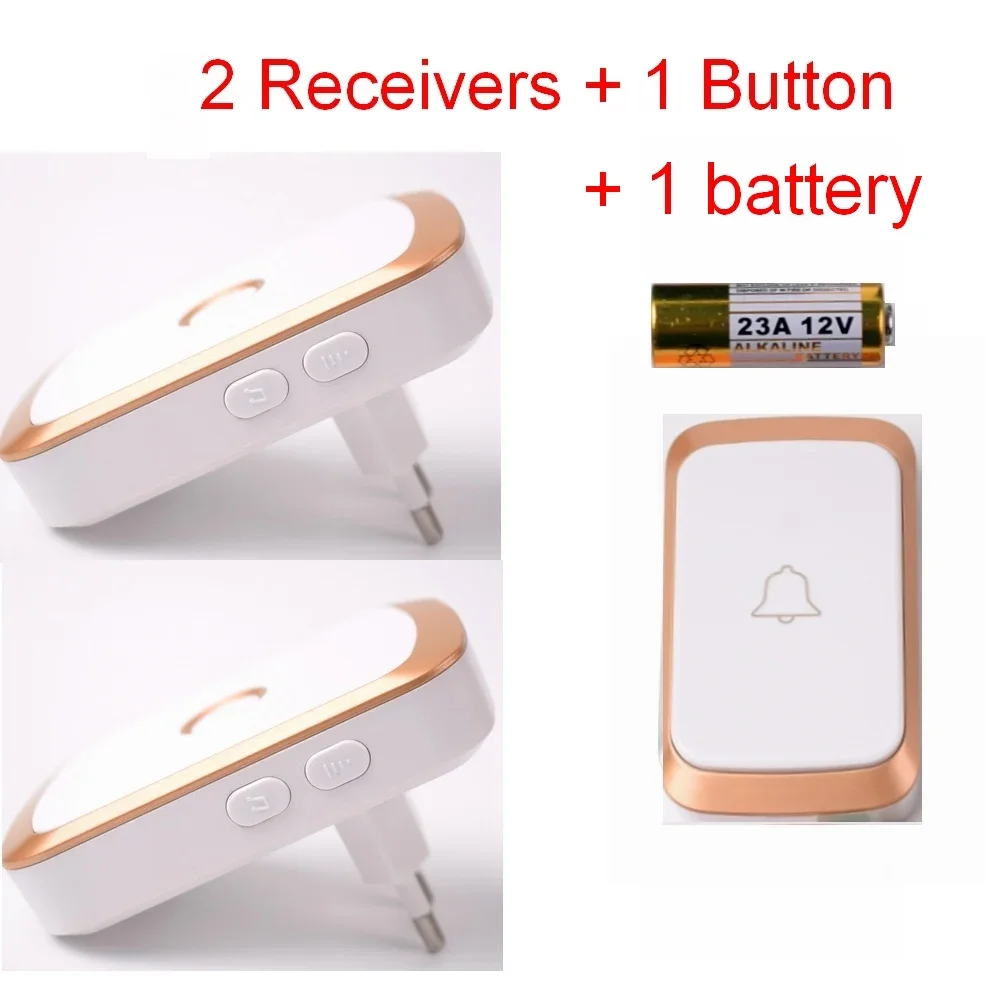 Wireless Doorbell,Plug-in Receiver,Waterproof Transmitter button ,Wireless Call bell EU Plug AC 110-240V For Home,Office,Hotel