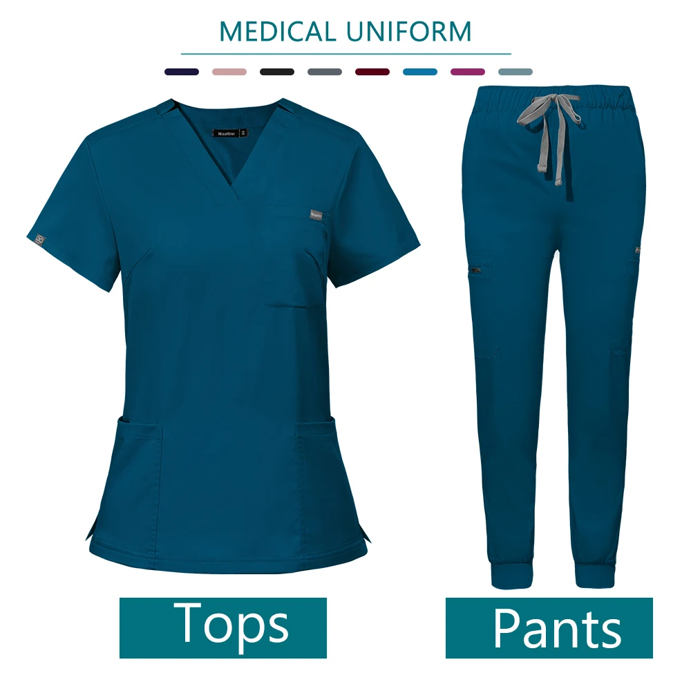 Krankenhaus Arzt Pflege Set Unisex Großhandel Casual Jogger Anzüge Kurzarm V-ausschnitt Tops Krankenschwester Hosen Apotheke Medizinische Uniformen – Detail 24
