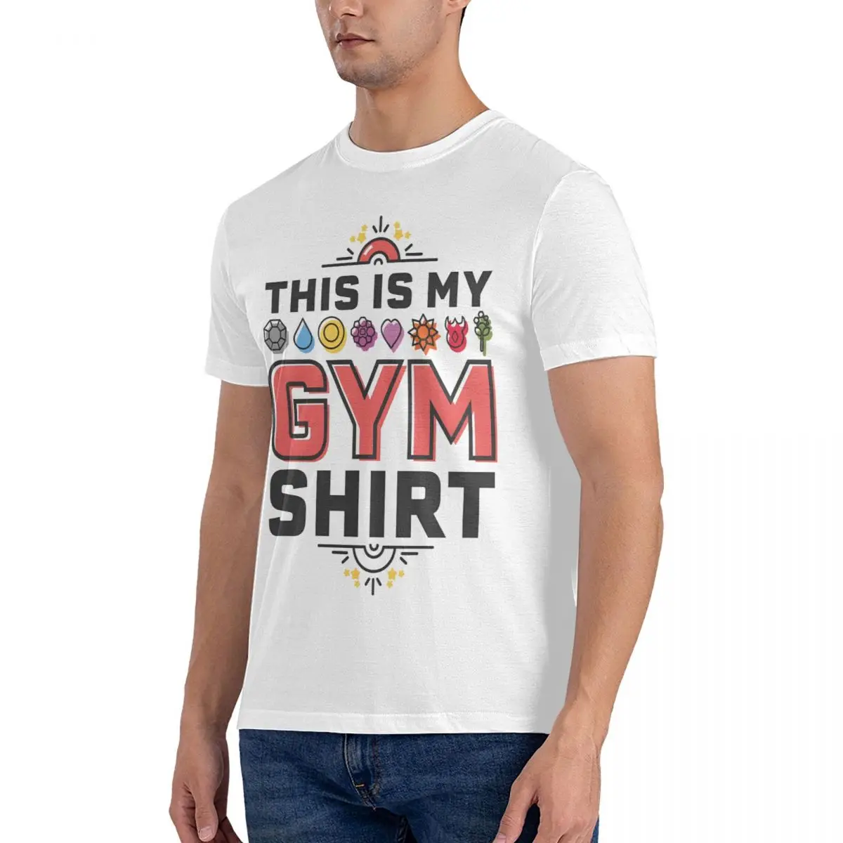 Fun This Is My Gym T-Shirt for Men Round Collar Pure Cotton T Shirt Pokemon Short Sleeve Tee Shirt Birthday Present Tops