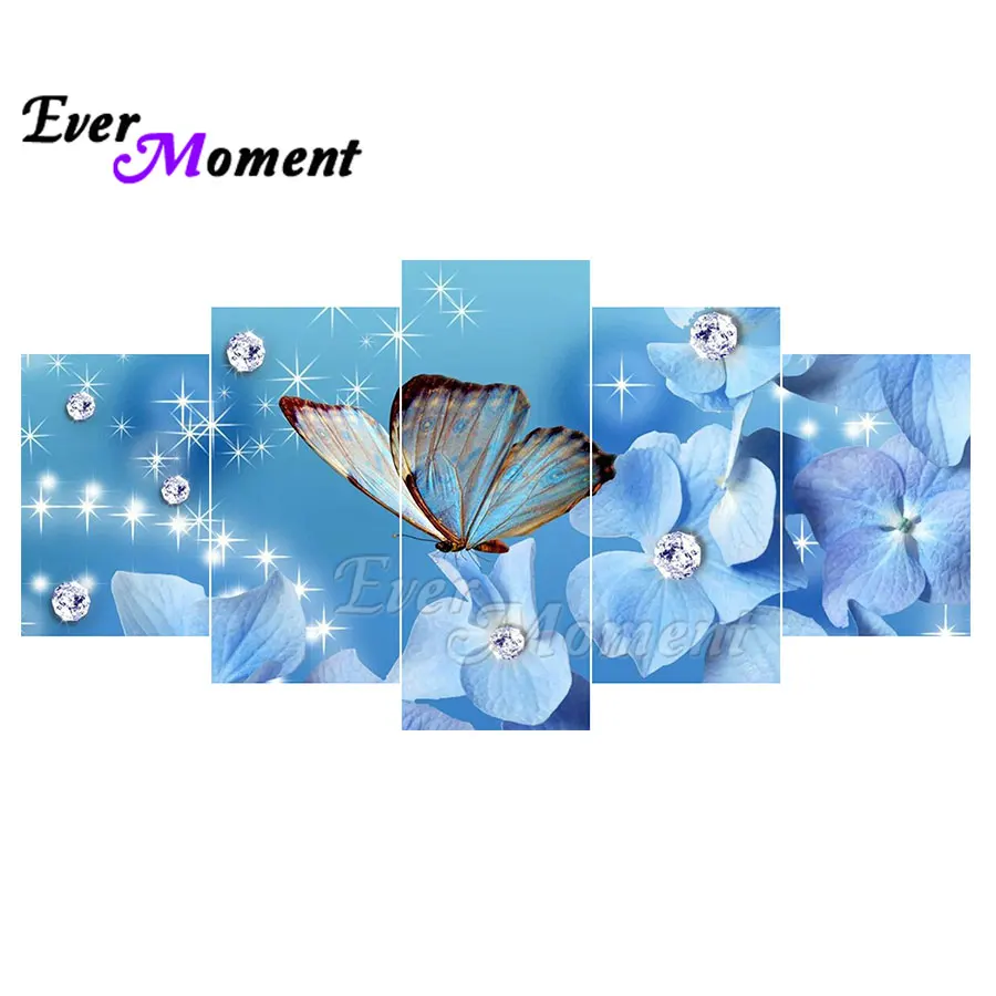 Ever Moment Diamond Painting Blue Butterfly Flower Full Square Resin Drill Wall Decoration Multi-picture Paint By Diamond 1M004