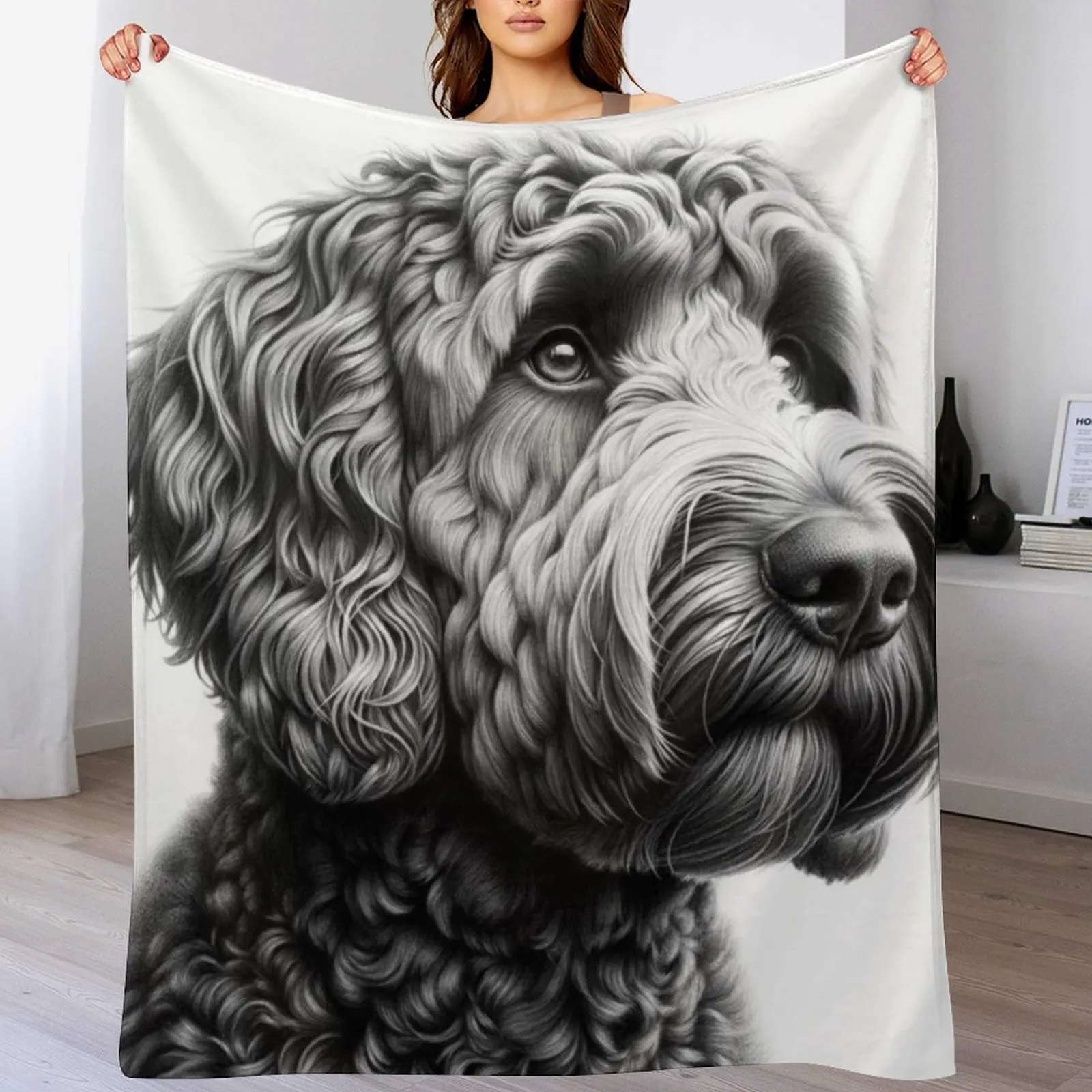 

Doodle Dog Black and White Throw Blanket Warm Napping Blanket for Office Couch Bed