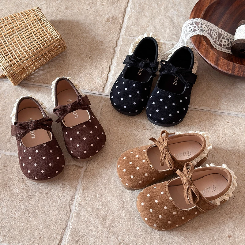 Girl's Princess Shoes Polka Dots Colorful Hook&Loop Children Ballet Flats New Spring Autumn Shallow Leisure Kids Shoe Mary Janes