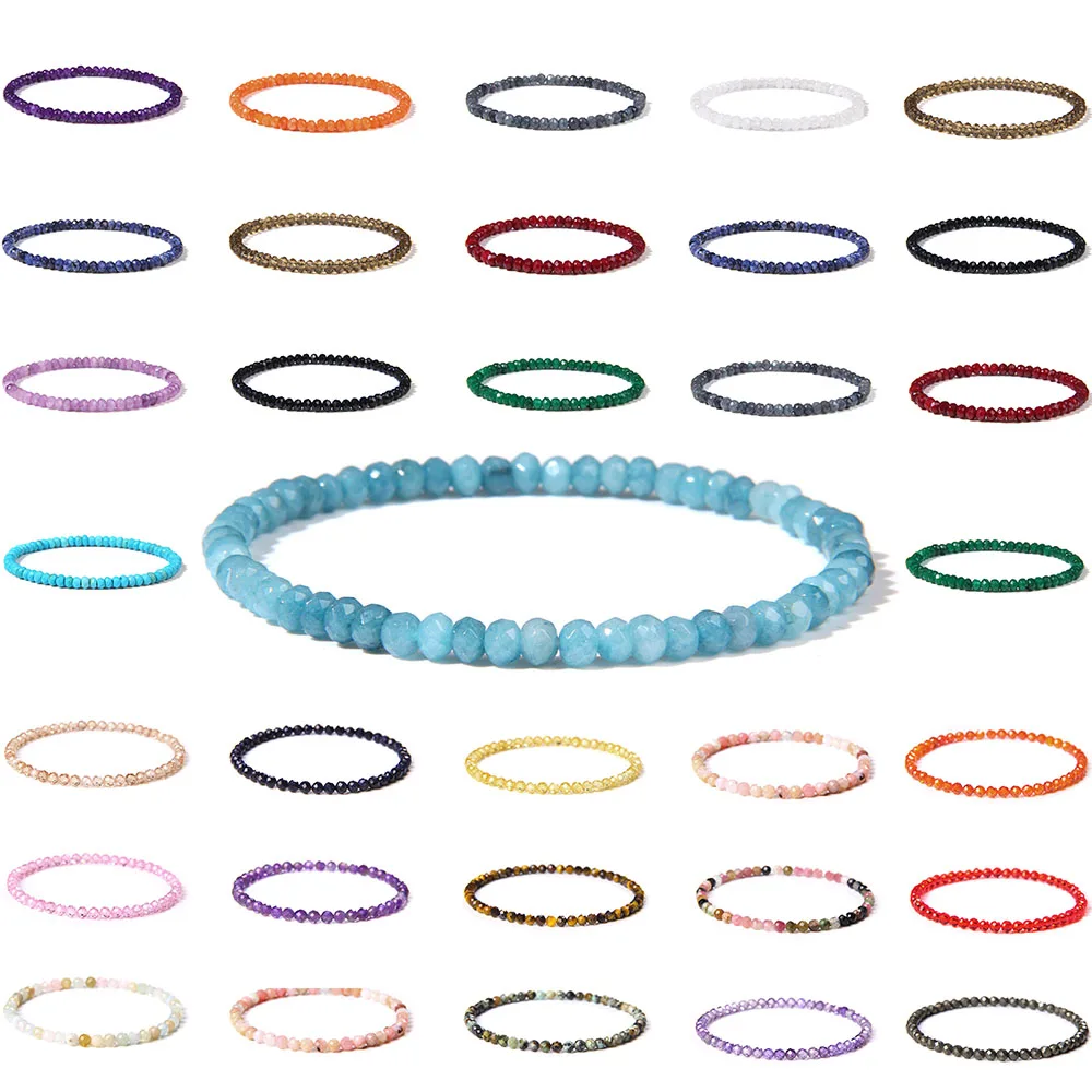 천연 옥 쿼츠 아쿠아 마린 보석 스트레치 뱅글, 다채로운 면 장식 스톤 비즈 팔찌, 미니멀리스트 쥬얼리, 여성 남성 선물
