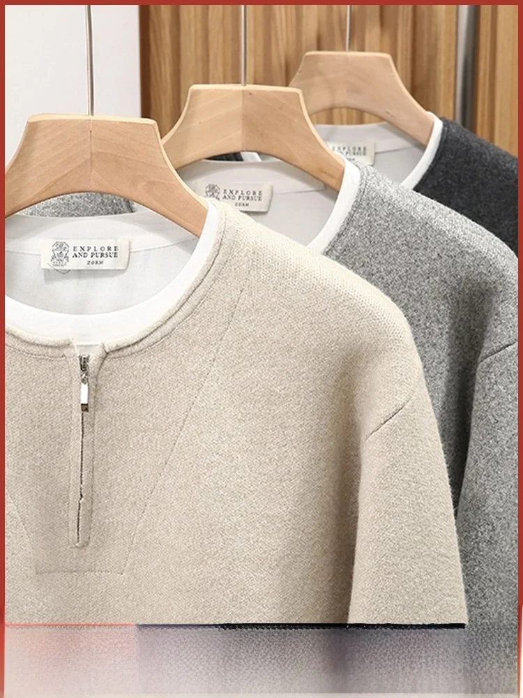 

Роскошный итальянский мужской трикотаж на молнии, повседневный свитер с двойным воротником, модный осенне-зимний теплый мягкий шерстяной свитер средней длины