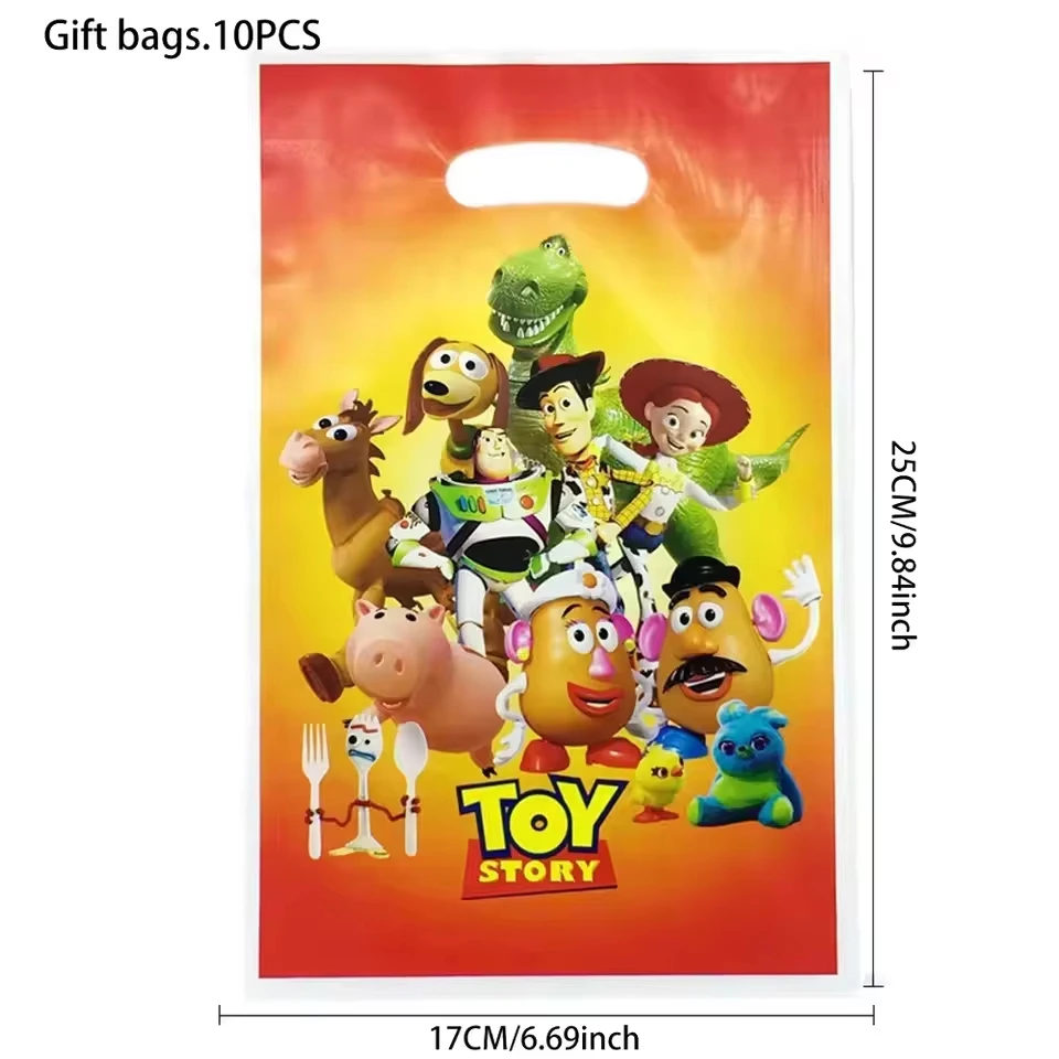 10~100 stuks Toy Story thema verjaardagscadeautasjes, plastic snoepzakjes met handvatten, geschikt voor feestfavoren en weggeefcadeaus