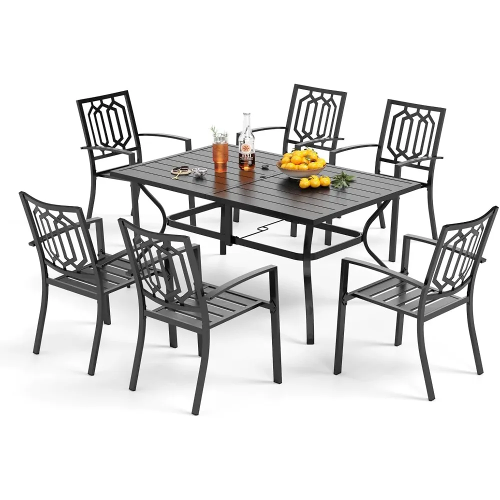 

7 Pieces Patio Dining Set, Outdoor Dining Table Set for 7 with Stackable Patio Dining Chairs, Patio Table and Chairs Set for Ou