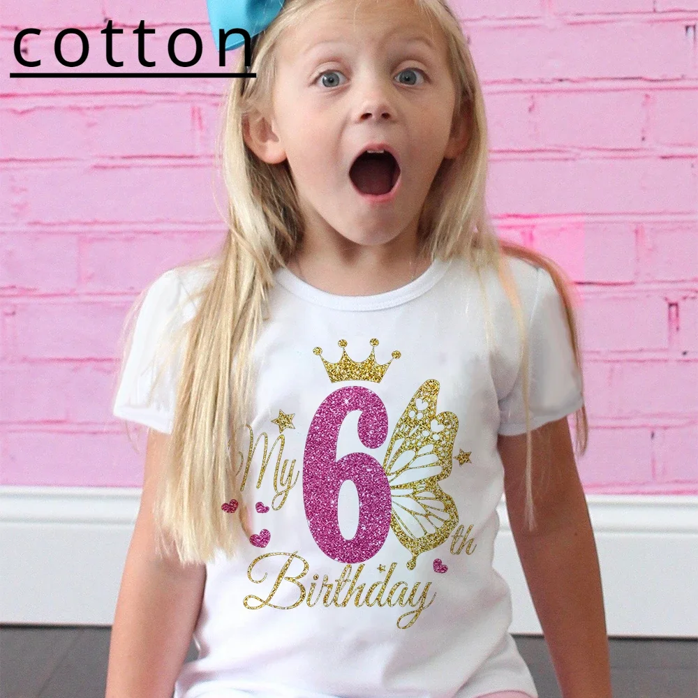 Girls Birthday gift 1-12 Children Cotton T-Shirt Wild Tee T Shirt Butterfly Printed Clothes Kids Gifts Fashion Tops Tshirt