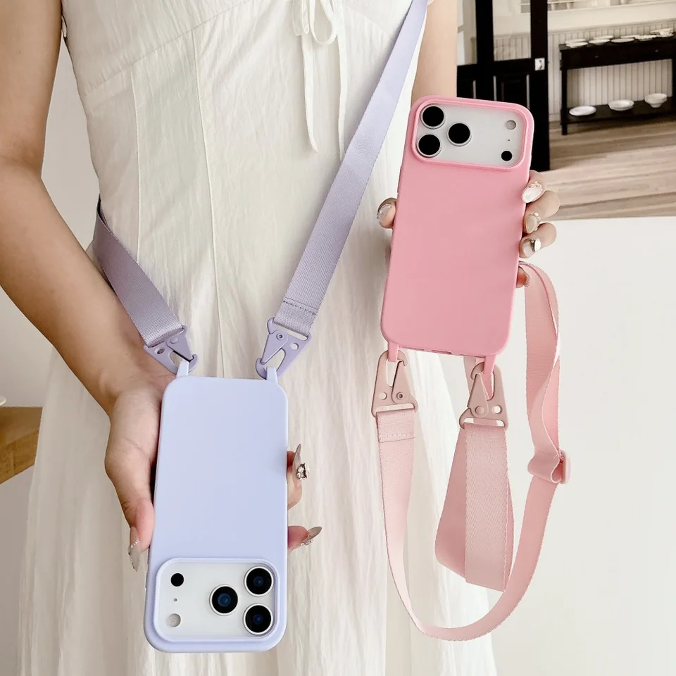 Funda de Silicona Mate con Correa de Cuello y Lanyard para iPhone 17 16 15 14 Pro Max 11 12 13 XR X XS 8 Plus SE Antigolpes 2