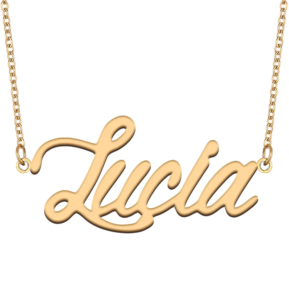 Lucia Name Necklace for Women Stainless Steel Jewelry Gold Color Nameplate Pendant Collares Para Mujer Letters Choker