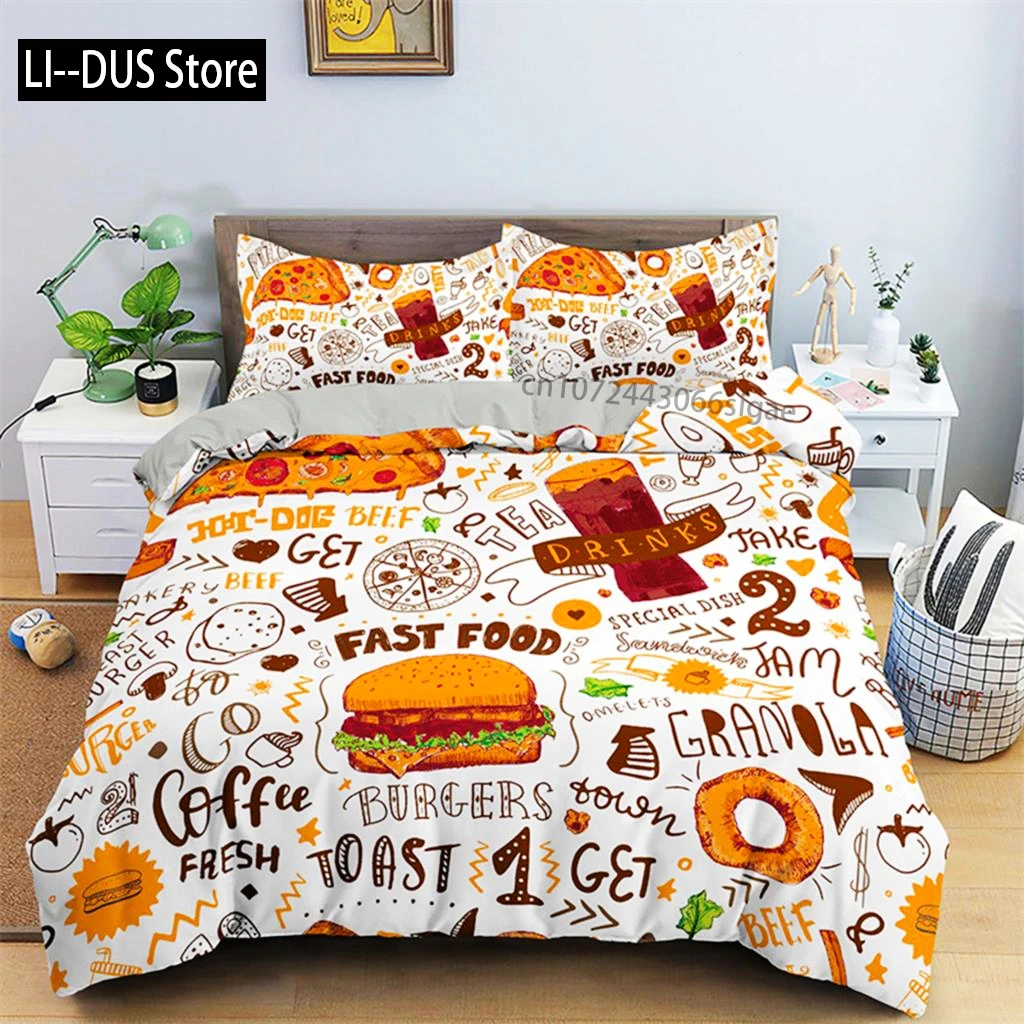 

Hamburger Bedding Set Snack Pattern Duvet Cover Twin King For Kids Adults Decor Microfiber 3D Donut Quilt Cover With Pillowcases