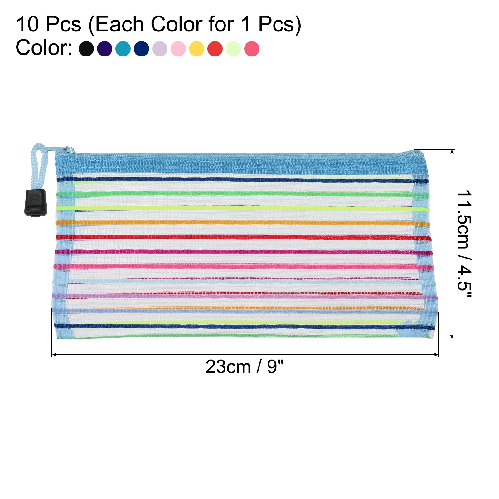 10 قطعة A4 A5 B6 قوس قزح اللون أكياس الملفات النايلون شبكة حقيبة مستندات مقلمة متعددة الأغراض حقيبة التخزين اللوازم المكتبية المدرسية