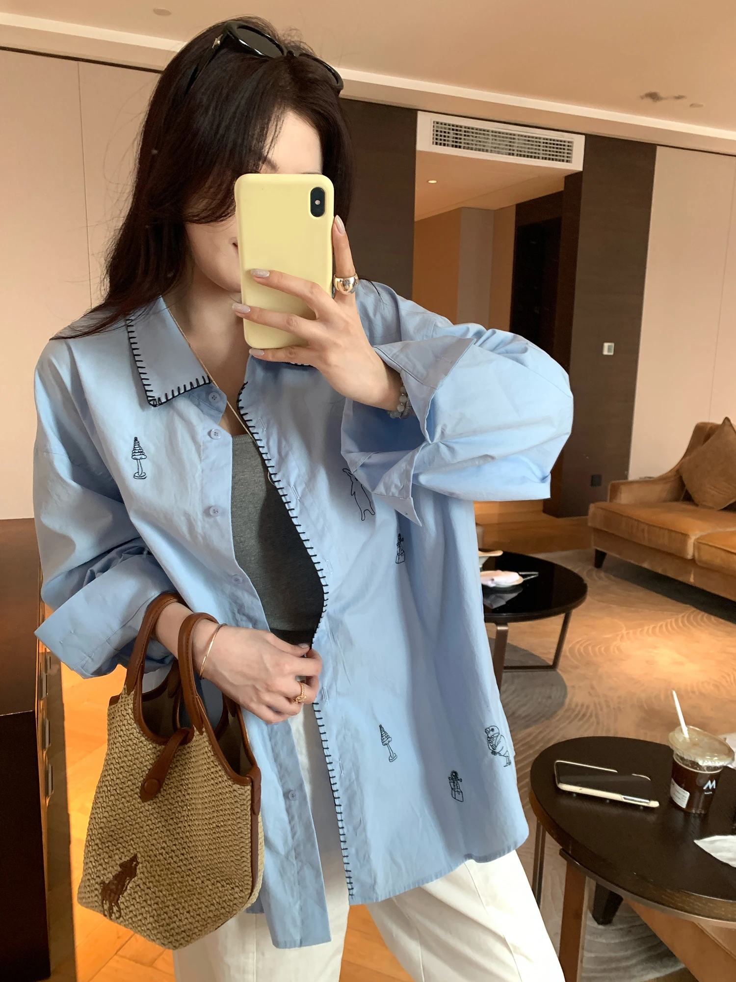 

NAZ Large Size Spring Clothing Embroidered Loose Shirt Comfortable Breathable Casual Style for Plump Sister Quality Fashion Top