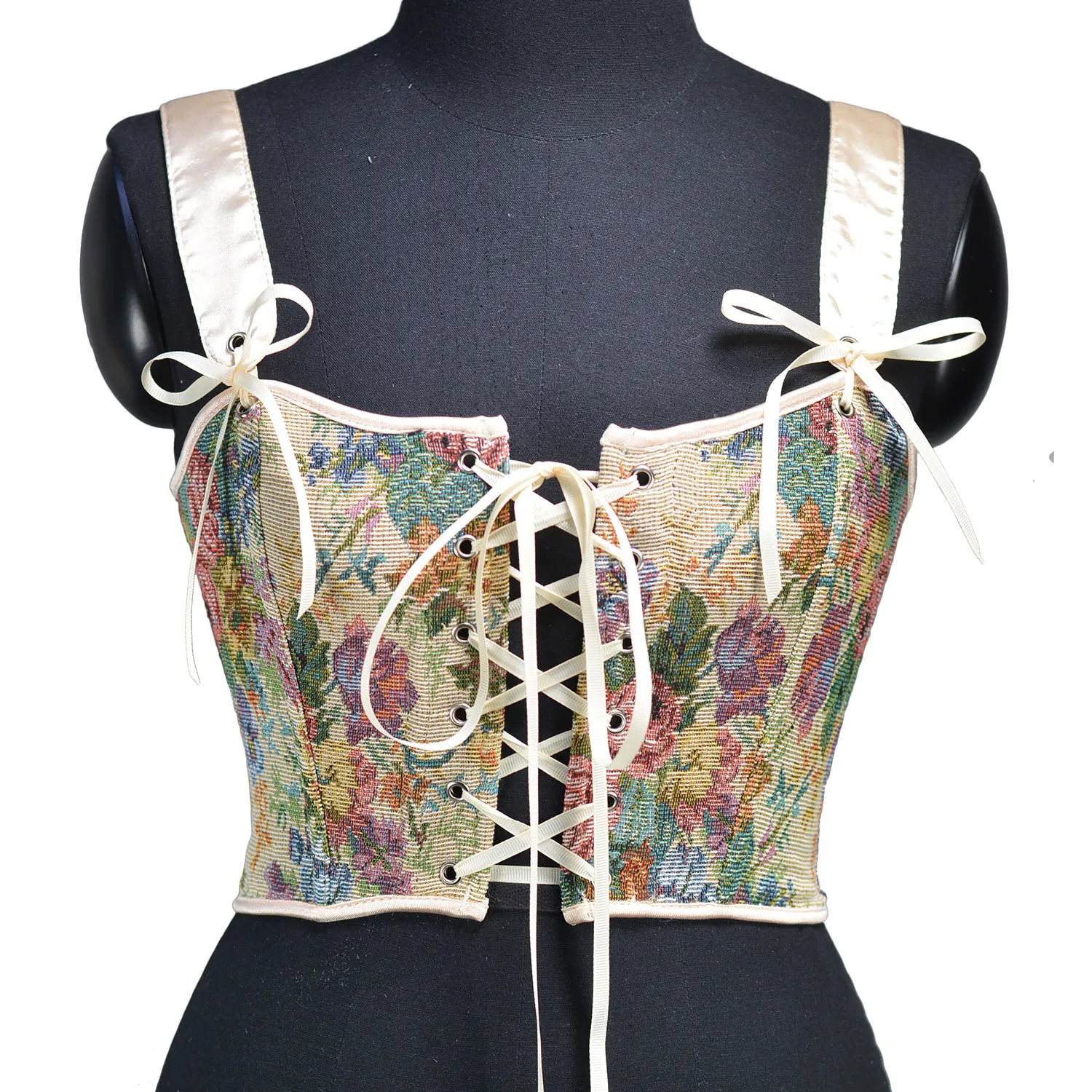 

Women Corset Bustiers Over Bust Waist Girdle Lace Up Bones Vintage Tight Tops Floral Print Push Up Breast Shaping Tanks