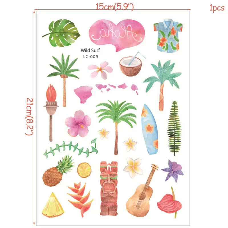 5Sheet Hawaiian Party Aloha Temporary Tattoo Sticker Tropical Flamingo Party Kids Gift Luau Summer Beach Birthday Party Supplies