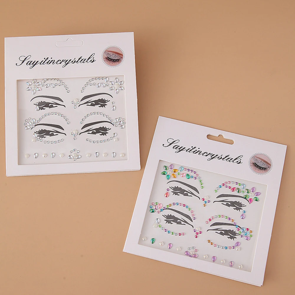 Makeup Decor Eyebrow Sticker 3D Diamond Face Jewelry Tattoo Shiny Rhinestones Music Festival Self Adhesive DIY Beauty