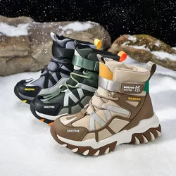 Botas de nieve para niños de 6 a 10 años, zapatos de piel cálidos de invierno, botines cortos con plataforma de moda de felpa 0058