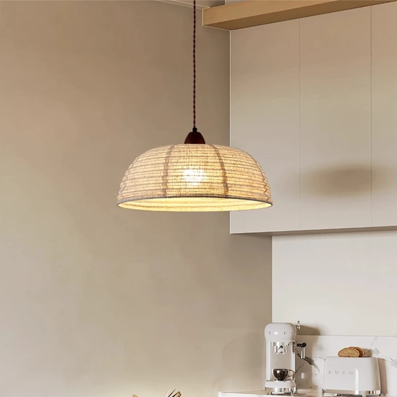 اليابانية الرجعية المخروطية النسيج قلادة LED أضواء ثريا خشبية غرفة المعيشة غرفة نوم مطعم المطبخ خط طويل مصباح معلق #4