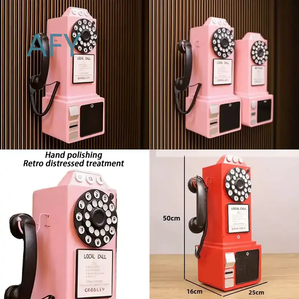 Iron Wall Mounted Telephone Ornament for Vintage Retro Bedroom Living Room Desk Decor Figurine Table Sculpture Creative Home
