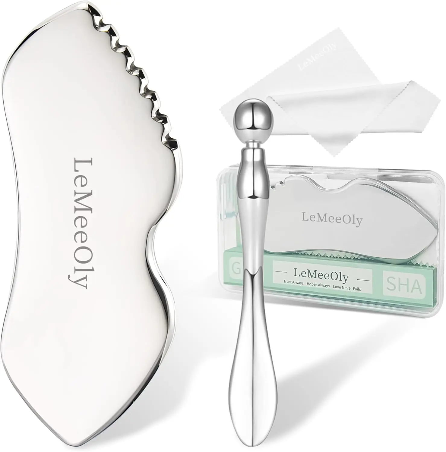 

Массажер для лица и шеи из нержавеющей стали (Гуаша и аппликатор для крема), инструмент для лимфодренажного массажа, подарок для ухода за кожей