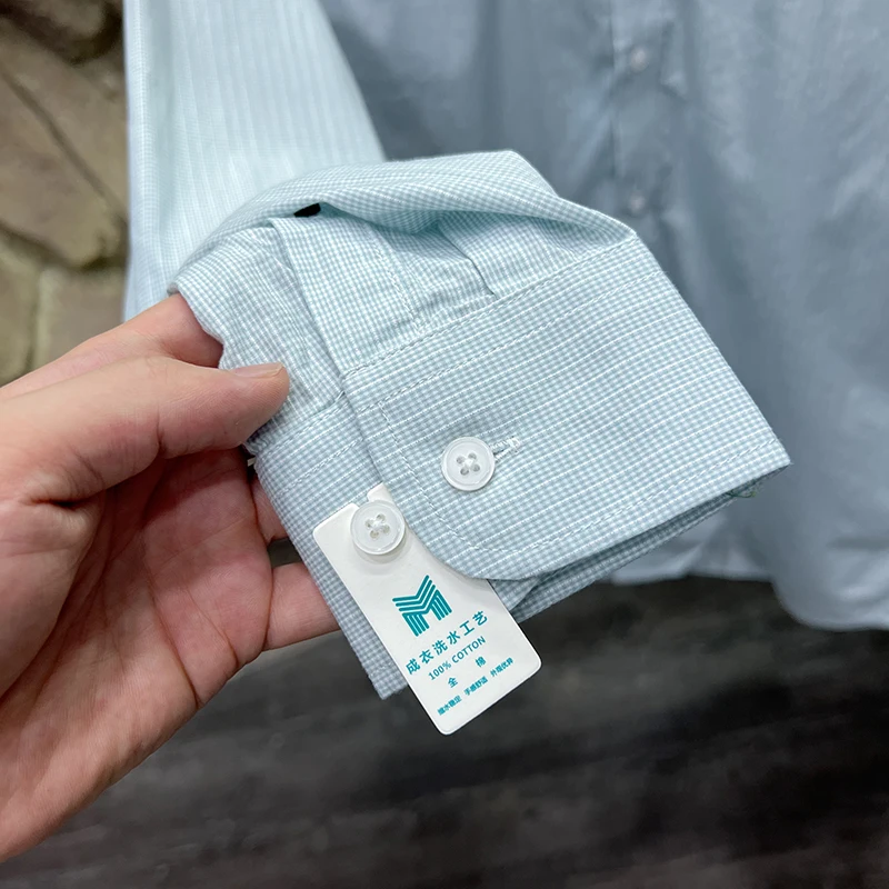 Waed puro algodão longo sve masculino irt primavera outono novo sle busin listra na moda respirável suporte ajuste uso diário