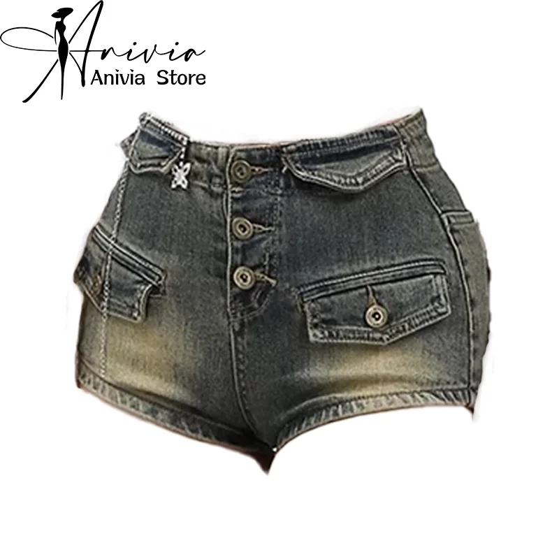 Women's Denim Shorts Y2k Jeans Short Pants Harajuku Aesthetic Vintage Low Waist Cowboy Shorts 2000s Trashy Clothes Summer 2024