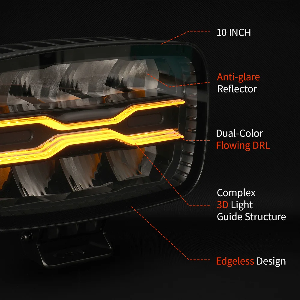 HAOLIDE 10 inch LED Headlight Spotlight Truck Auxiliary Square Car LED Driving Light With Amber White DRL off-road use 12V 24V
