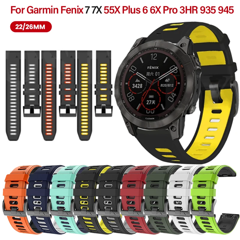 Double Colors Silicone Strap For Garmin Fenix5 5X Plus 6 6X Pro 22mm 26mm Sport Soft Rubber Watch Band For Fenix7 3HR Wristband