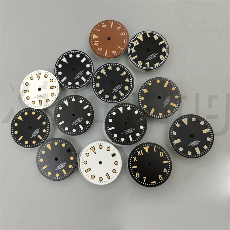Tarcza zegarka vintage 29mm, sterylna, w stylu retro California, pomarańczowo-żółte indeksy, zielona luminescencja, pasuje do mechanizmu automatycznego NH35.